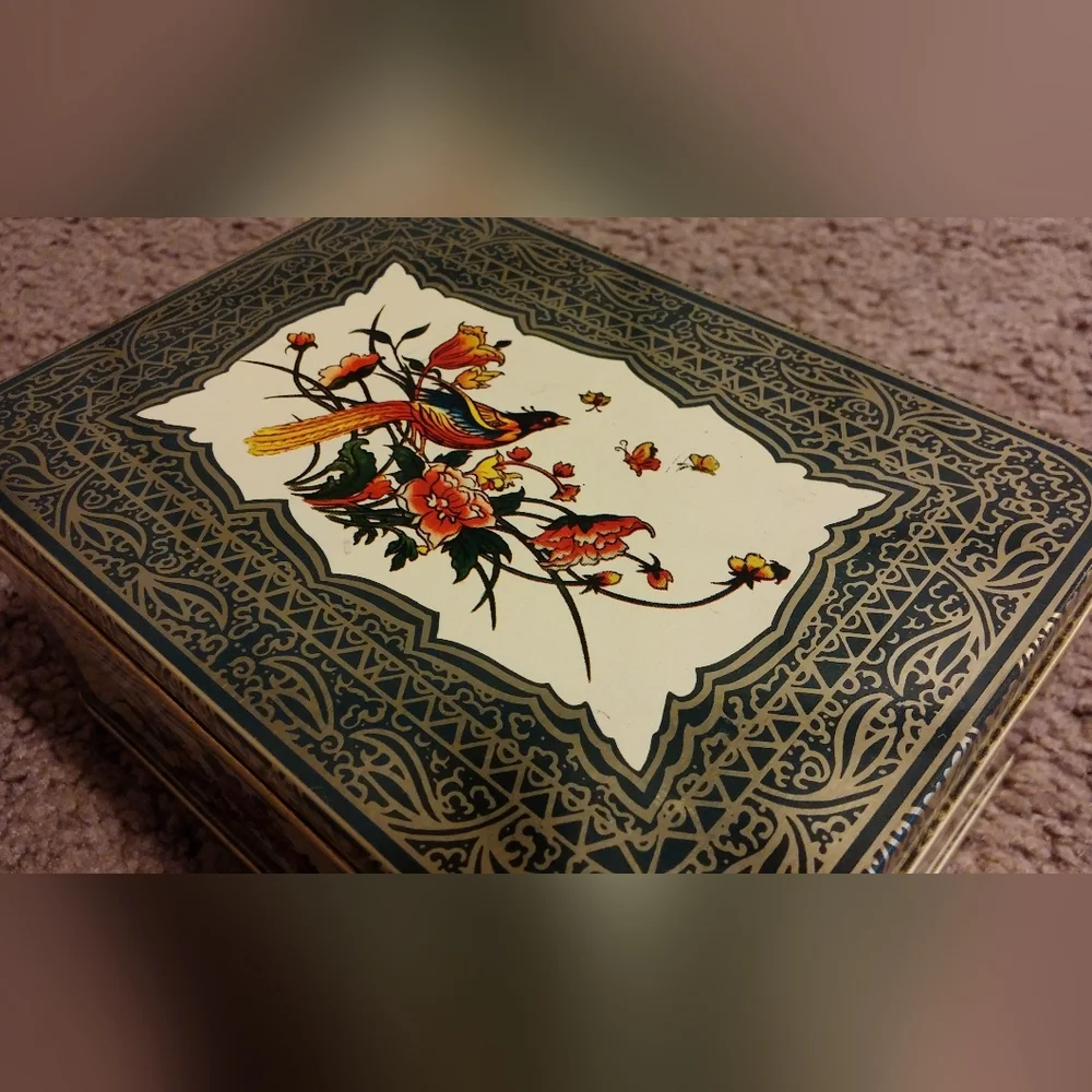Vintage Tin Decorative Tin Bird Motif Floral Pattern Hong Kong